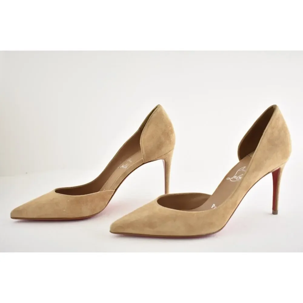 Christian Louboutin Iriza 85 Lionne Beige Suede D'orsay Classic Heel Pump 35